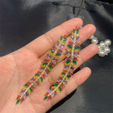 Multicolor Zirconia Tassel Drop Earrings for Wedding Bride