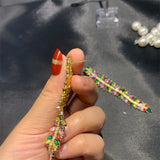Multicolor Zirconia Tassel Drop Earrings for Wedding Bride
