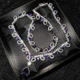 Silver Amethyst Crystal Charm Choker Necklace for Party