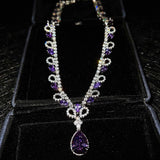 Silver Amethyst Crystal Charm Choker Necklace for Party