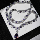 Silver Amethyst Crystal Charm Choker Necklace for Party