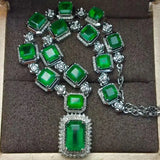 Colombian Emerald Pendant Necklace Lab Diamond Choker