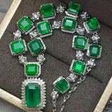 Colombian Emerald Pendant Necklace Lab Diamond Choker
