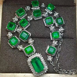 Colombian Emerald Pendant Necklace Lab Diamond Choker