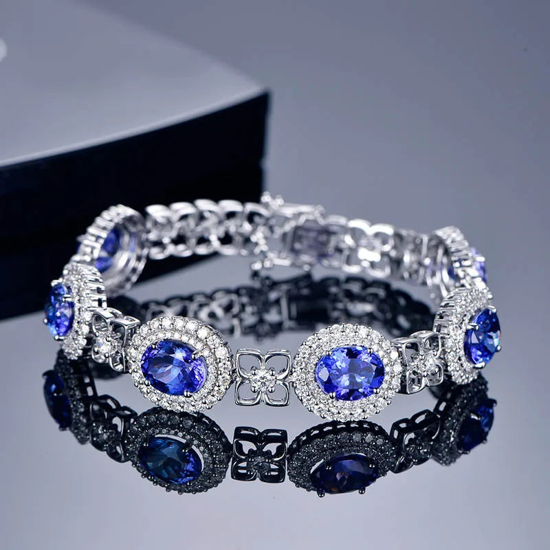 Lab Sapphire Bracelet Silver Charm Tennis Bracelets