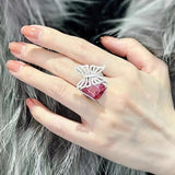 Delicate Pink CZ Butterfly Wedding Ring Open Rings