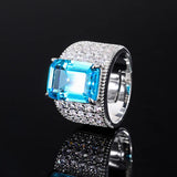 Silver Eternity Promise Finger Ring Wide AAAAA CZ Wedding Bridal Gift