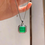 Silver Jewelry Green Lab Emerald Stone Pendant Necklace Chains Choker
