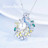 925 Silver Pearl Parrot Pendant Necklace Forest Jewelry