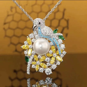 925 Silver Pearl Parrot Pendant Necklace Forest Jewelry