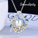 925 Silver Pearl Parrot Pendant Necklace Forest Jewelry