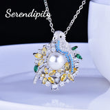 925 Silver Pearl Parrot Pendant Necklace Forest Jewelry