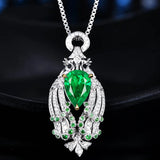 Colombian Emerald Pendant Women's Peacock Necklace Silver Choker