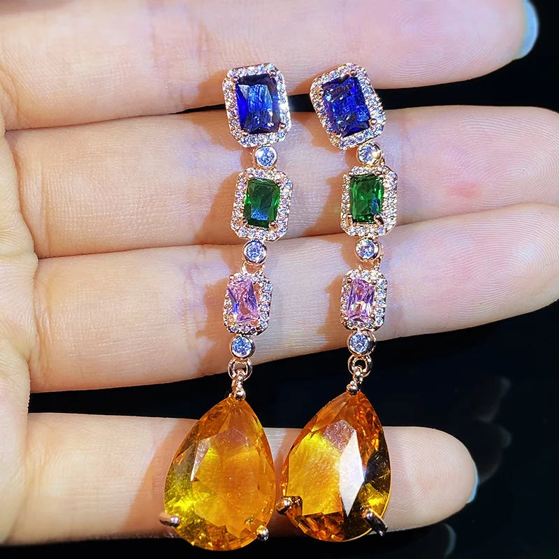 Sparkling CZ Long Earrings for Women Wedding Jewelry