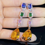 Sparkling CZ Long Earrings for Women Wedding Jewelry