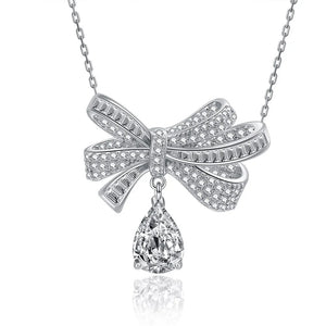 Bowknot Necklace Women's CZ Silver Chain Chokers