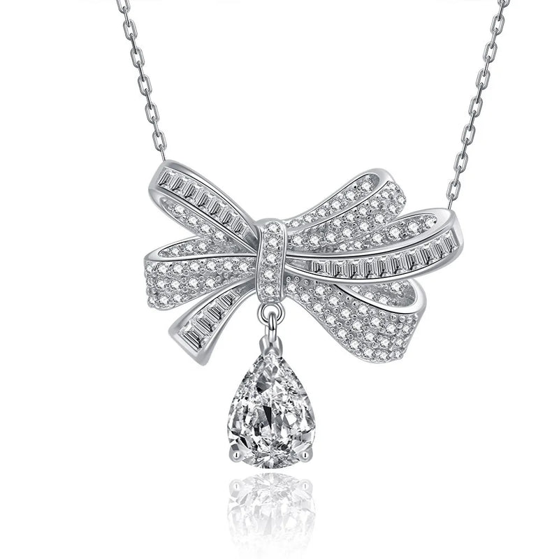 Bowknot Necklace Women's CZ Silver Chain Chokers