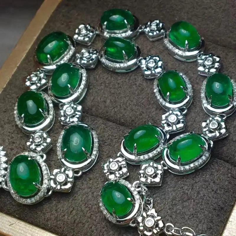 Vintage Silver Green Lab Emerald Banquet Necklace for Women