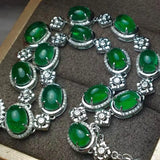 Vintage Silver Green Lab Emerald Banquet Necklace for Women