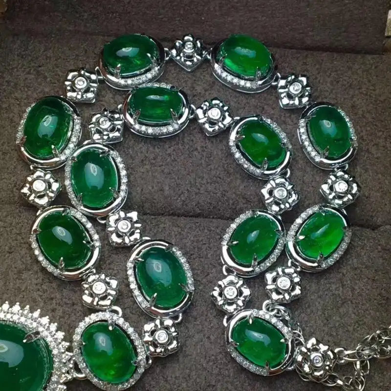 Vintage Silver Green Lab Emerald Banquet Necklace for Women