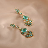 Vintage Silver Lake Green Zircon Crystal Tassel Earrings