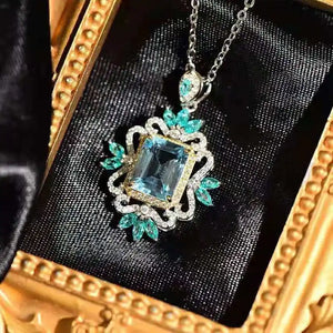 Vintage Silver CZ Pendant Necklace Ladies Charm Choker Sweater Necklace Chain