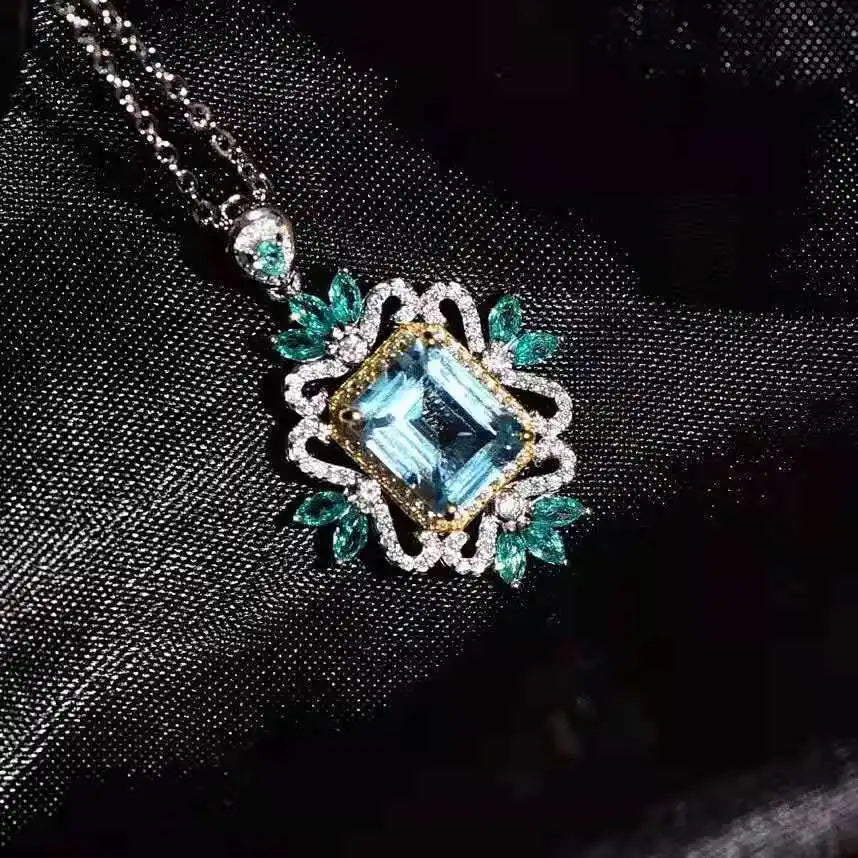 Vintage Silver CZ Pendant Necklace Ladies Charm Choker Sweater Necklace Chain