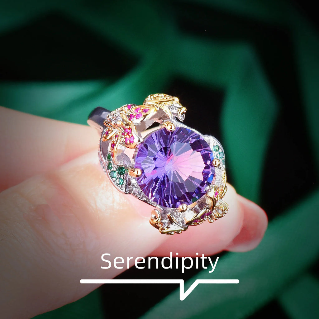 Vintage Female Purple CZ Stone Open Rings Jewelry
