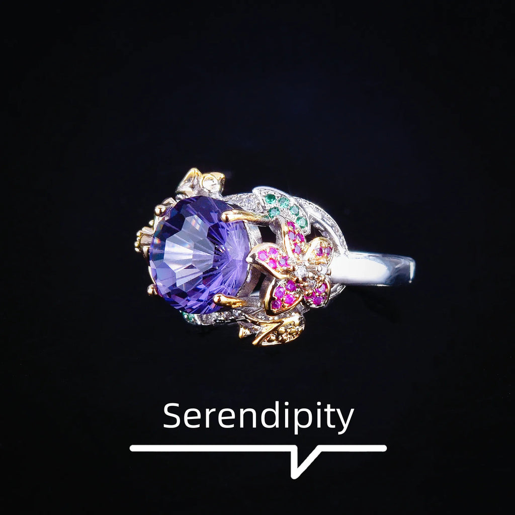 Vintage Female Purple CZ Stone Open Rings Jewelry