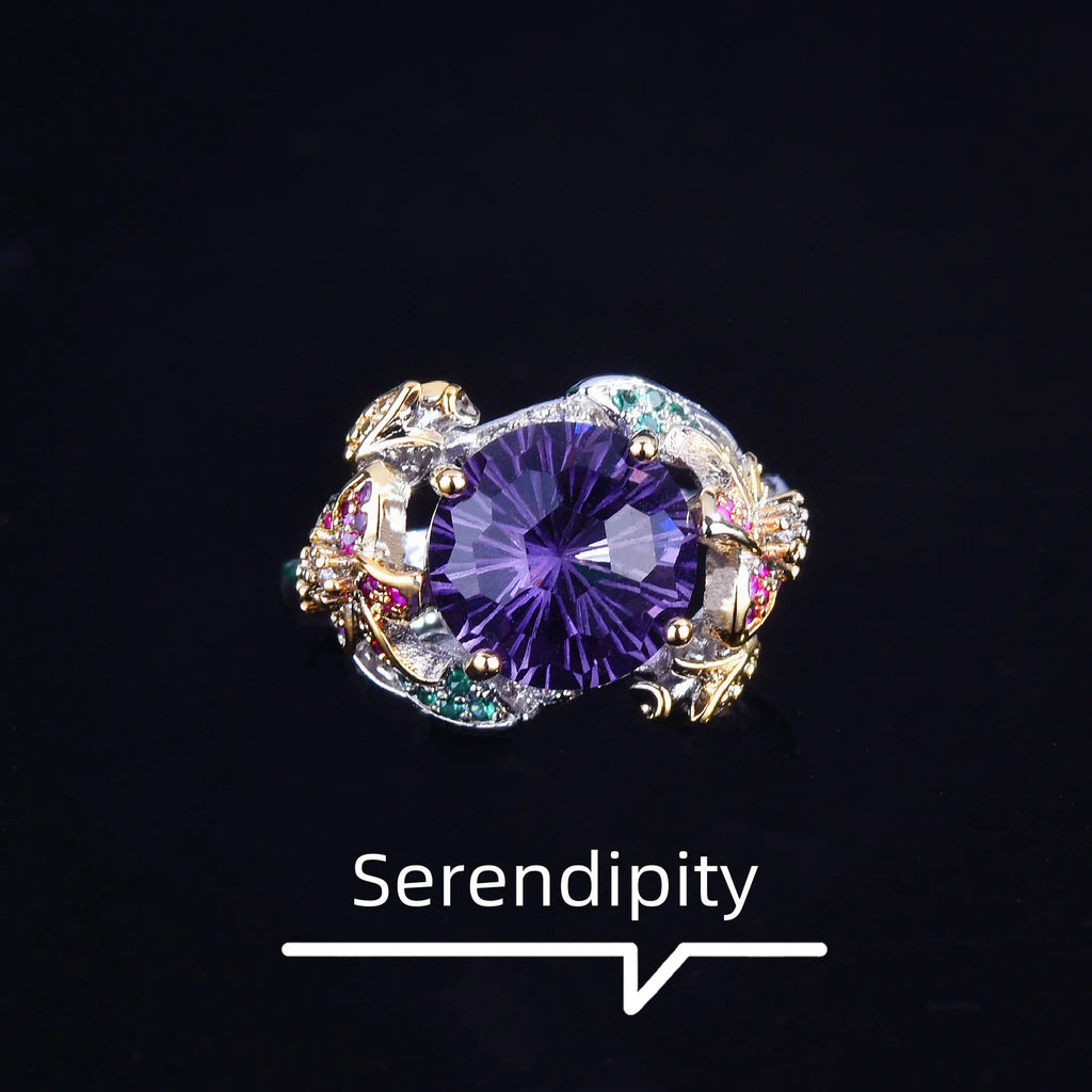Vintage Female Purple CZ Stone Open Rings Jewelry