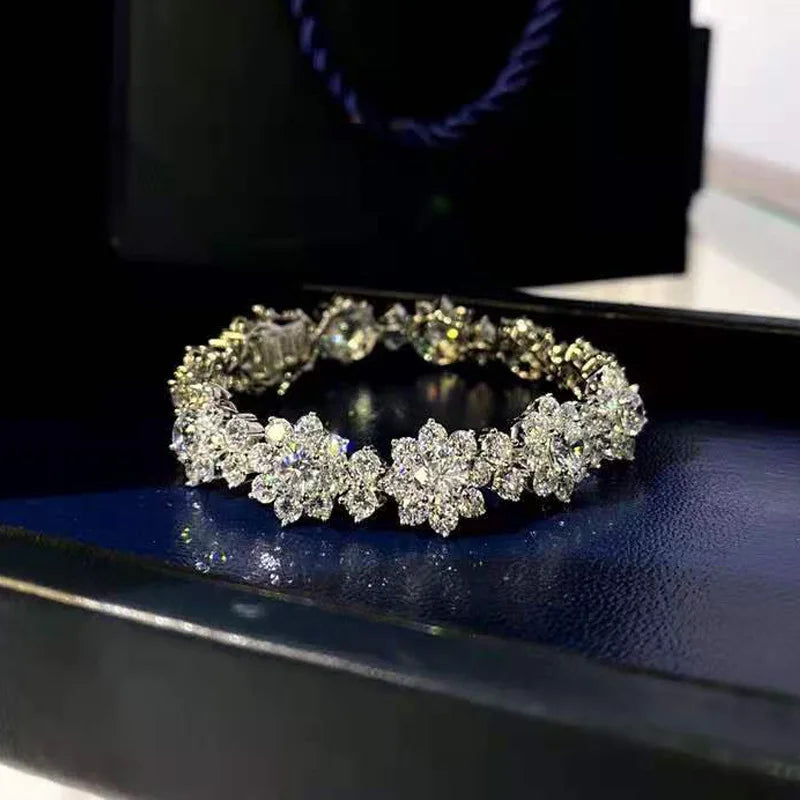 Zircon Sunflower Bracelet Silver Bangle Women Jewelry