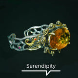 Retro Thai Silver Cuff Bracelet with Citrine CZ Bangles