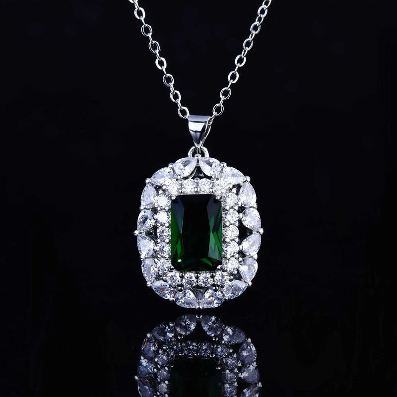 Retro Emerald Stone Pendant Necklace Crystal Drop
