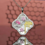 S925 Silver Necklace Shell Carved Landscape Zircon Stone Retro Choker