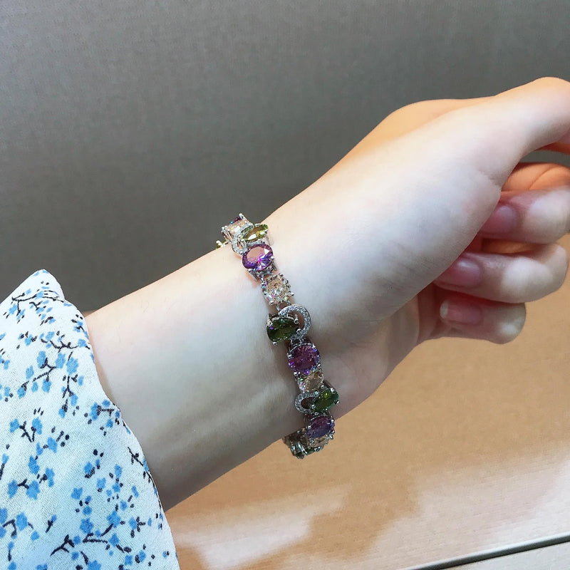 Silver Tennis Bracelet Dangle Multicolor CZ Wedding Party Gift
