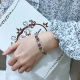 Silver Tennis Bracelet Dangle Multicolor CZ Wedding Party Gift