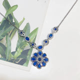 Silver Sapphire Flower Pendant Choker Necklace for Women