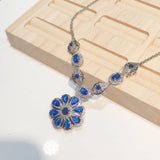 Silver Sapphire Flower Pendant Choker Necklace for Women