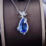 Silver CZ Lab Sapphire Butterfly Choker Necklace