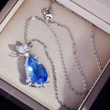 Silver CZ Lab Sapphire Butterfly Choker Necklace