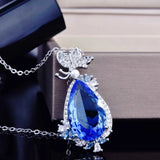 Silver CZ Lab Sapphire Butterfly Choker Necklace