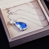 Silver CZ Lab Sapphire Butterfly Choker Necklace