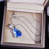 Silver CZ Lab Sapphire Butterfly Choker Necklace