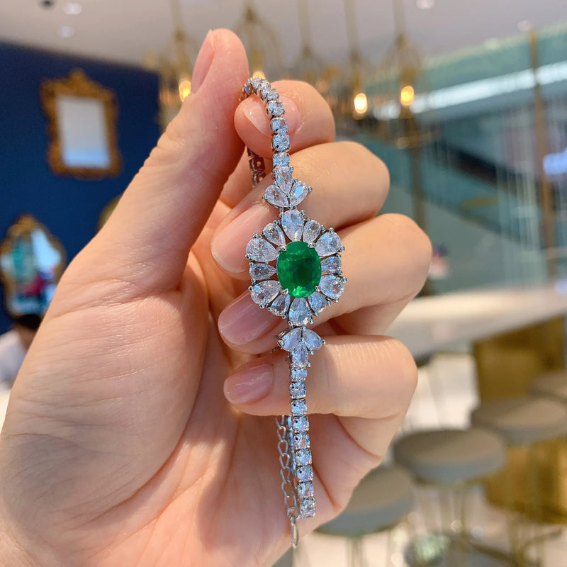Vintage Tennis Bracelet Paraiba Tourmaline Lab Emerald Sparkling Jewelry