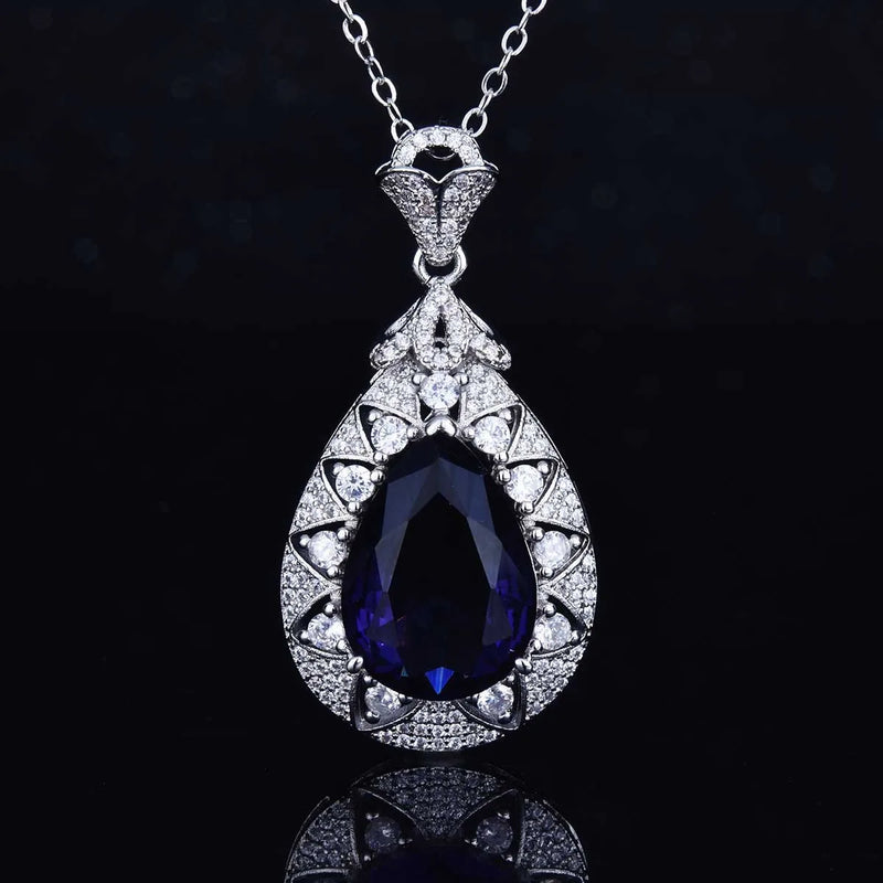 Silver Lab Sapphire Stone Pendant Necklace Anniversary Gift