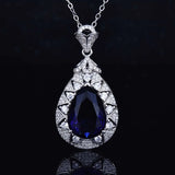Silver Lab Sapphire Stone Pendant Necklace Anniversary Gift
