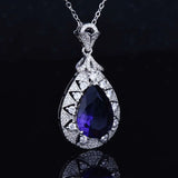 Silver Lab Sapphire Stone Pendant Necklace Anniversary Gift