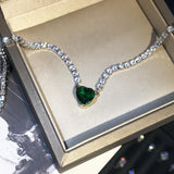 Heart Shape Lab Emerald Pendant Choker Necklace Chain