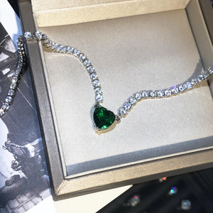 Heart Shape Lab Emerald Pendant Choker Necklace Chain