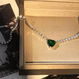 Heart Shape Lab Emerald Pendant Choker Necklace Chain